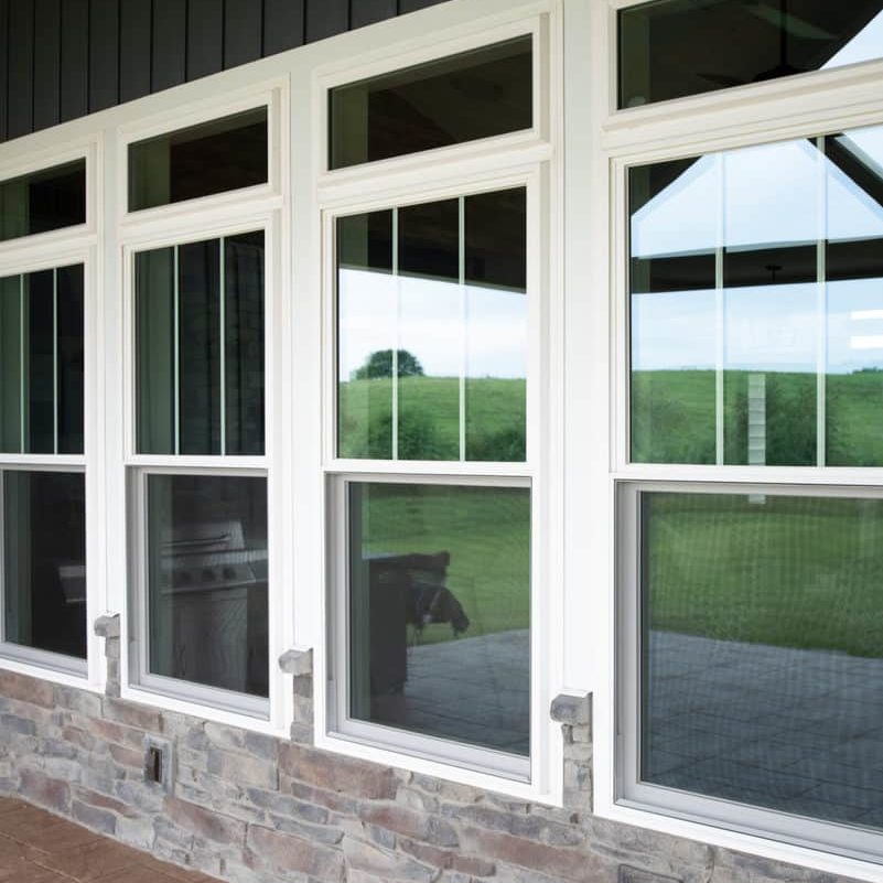 double-hung windows with white frames